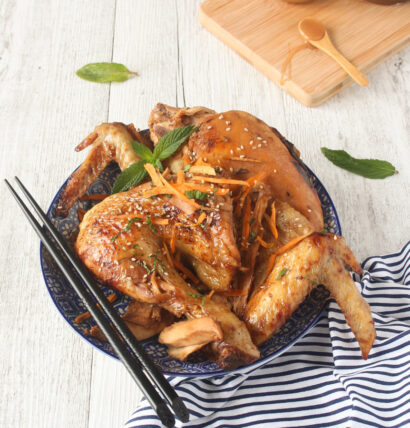 Poulet de Janzé laqué au caramel au beurre salé