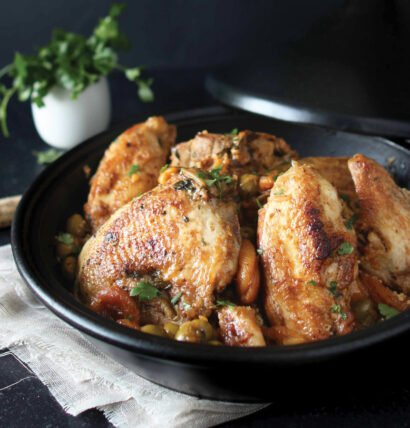 Tajine de poulet de Janzé aux abricots secs