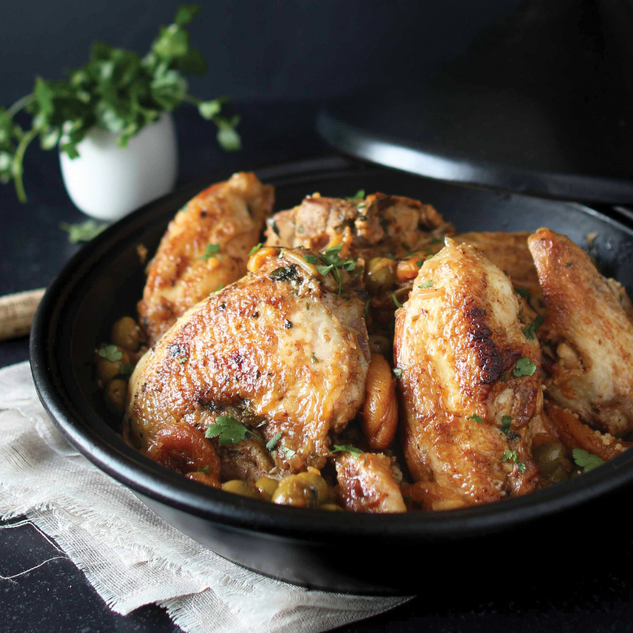 Tajine de poulet de Janzé aux abricots secs