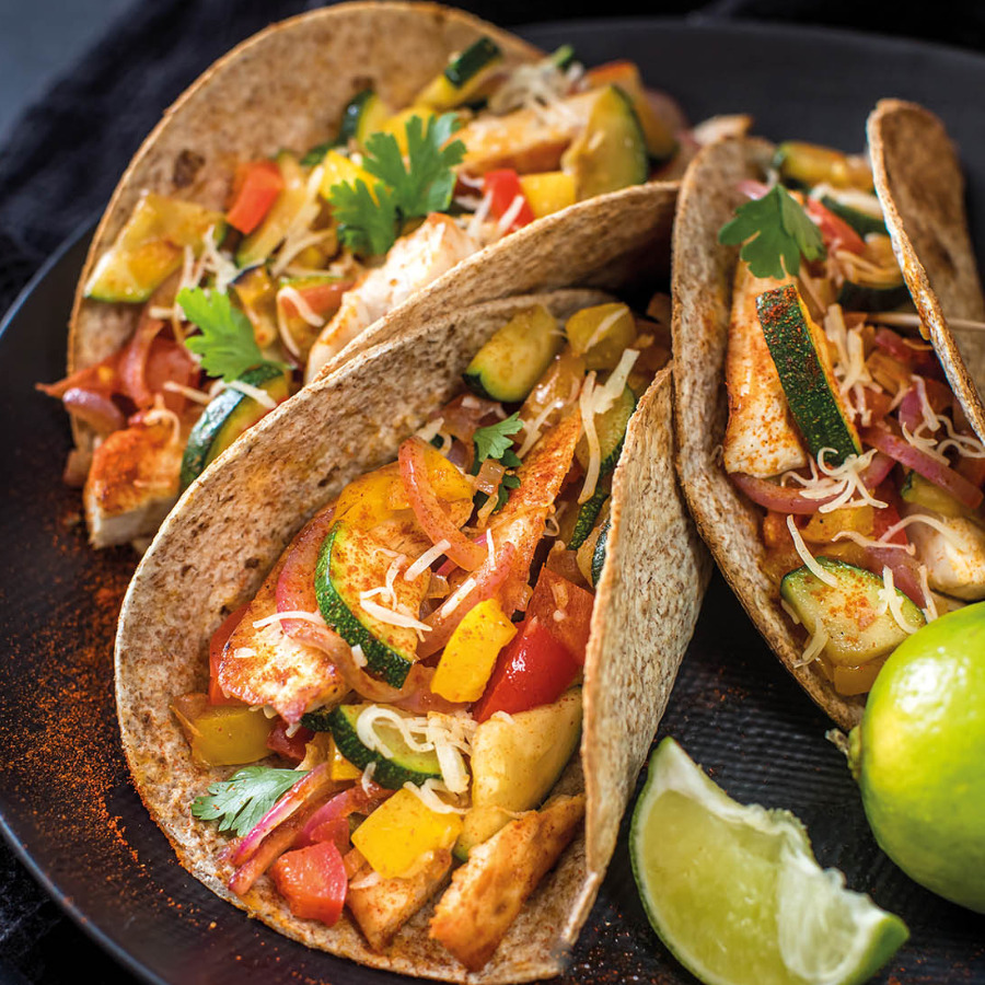 Tacos de poulet de Janzé et légumes poêlés