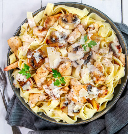 Tagliatelles forestières au poulet de Janzé